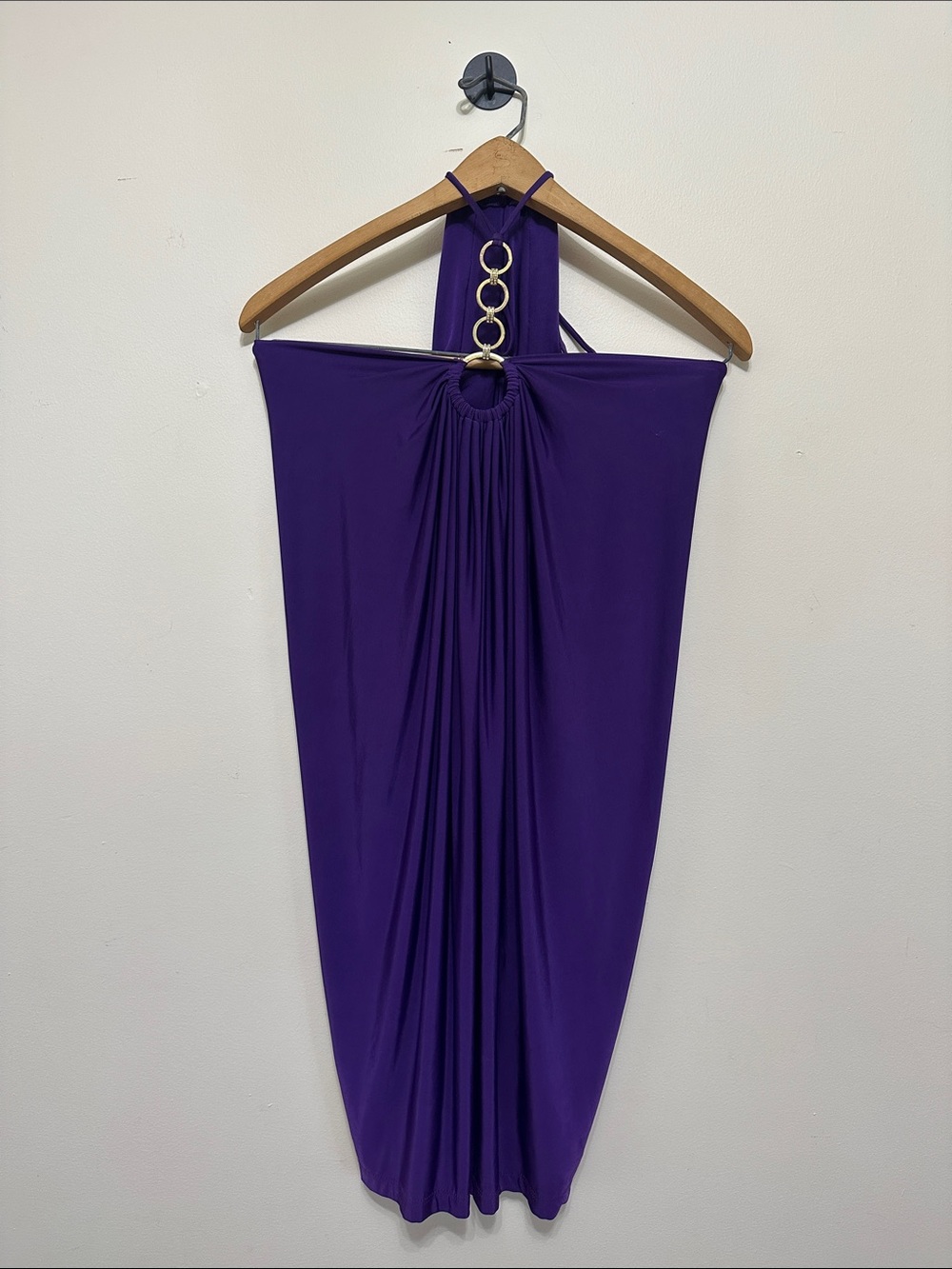 Strapless Purple Halter Maxi Dress with Gold Ring Detail
